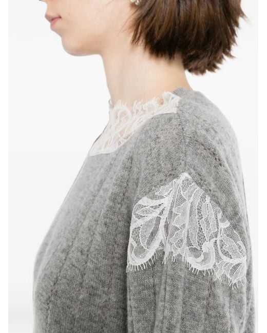 FETICO Gray Hairy-Lace Panelled Crop Sweater