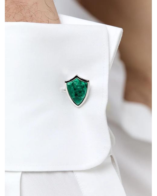 Mateo Green Carved-Lion Shield Malachite Cufflinks for men