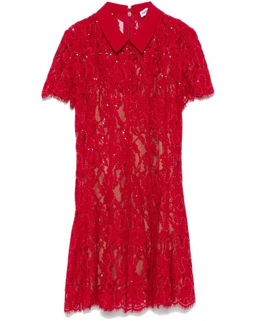 Self-Portrait Mini-Jurk Met Pailletten En Kant in het Red