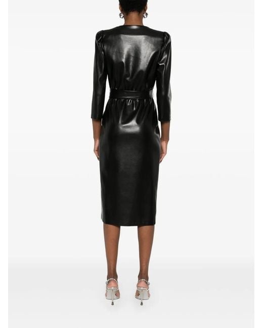 Nissa Black Faux-Leather Midi Dress