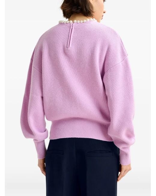 Essentiel Antwerp Pink Embellished-Neck Sweater