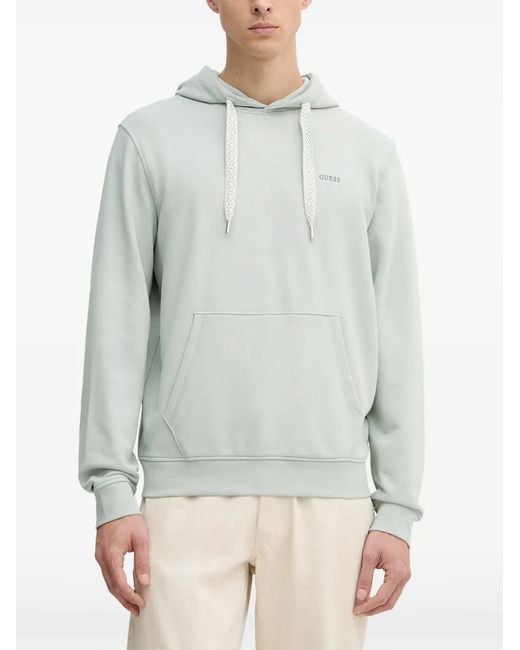 Guess Gray Logo-Embroidered Drawstring Hoodie for men