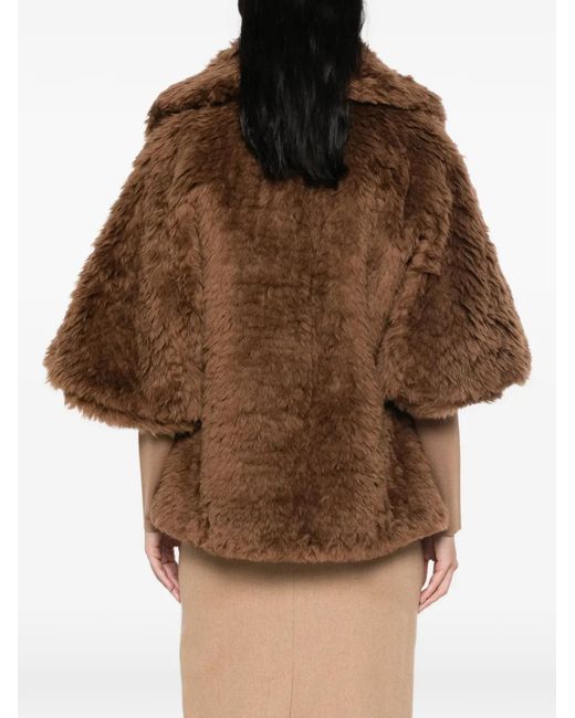 Max Mara Brown Double-Breasted Faux-Fur Jacket