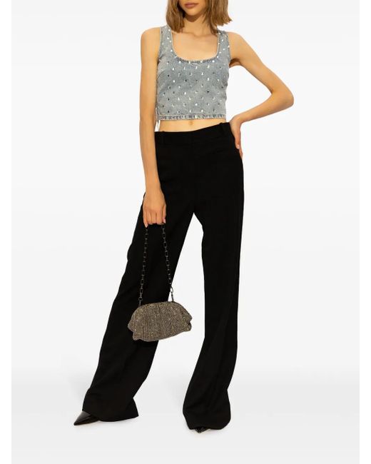 Self-Portrait Gray Denim Top Embellished With Rhinestones