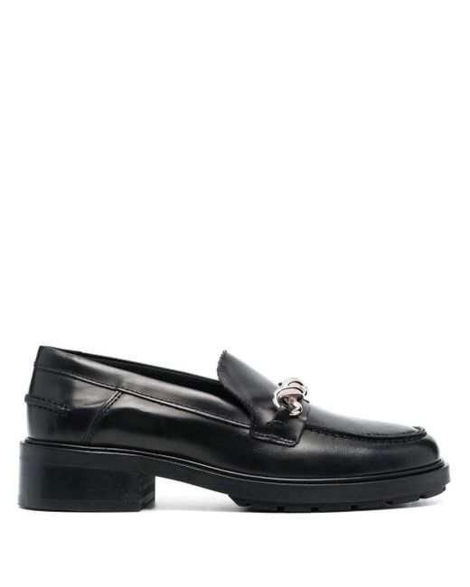 Tommy Hilfiger Chain-link Detail Leather Loafers in Black | Lyst