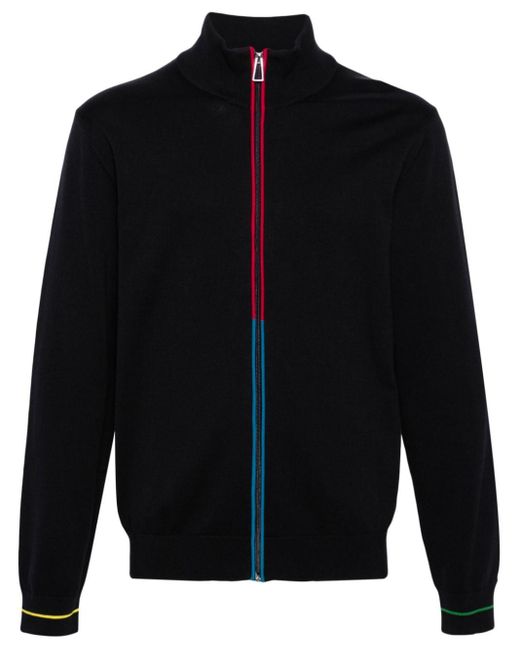 PS by Paul Smith Black Piped-trim Ribbed-knit Cardigan for men