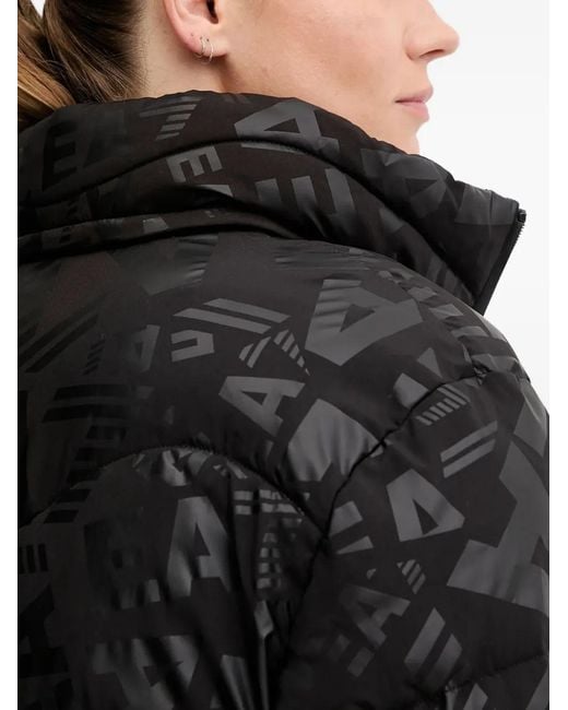 EA7 Black Monogram-Print Puffer Jacket