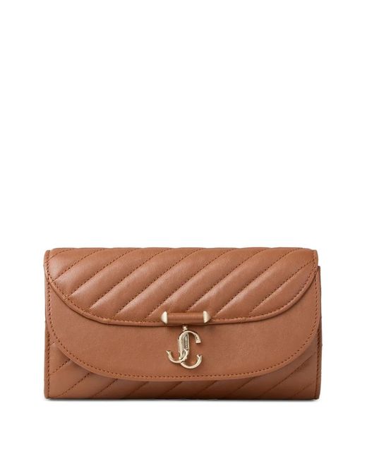 Jimmy Choo Brown Curve Tan Quilted Biker Leather Wallet With Chain