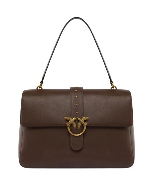 Pinko Brown Leather Maxi Love Bag Slouchy Shoulder Bag