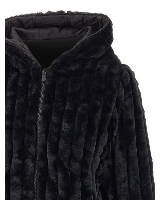 Save The Duck Black Ribbed Faux-Fur Hooded Jacket