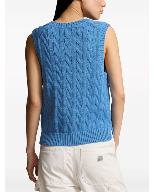 Polo Ralph Lauren Blue Polo Pony Embroidered Cable Knit Vest