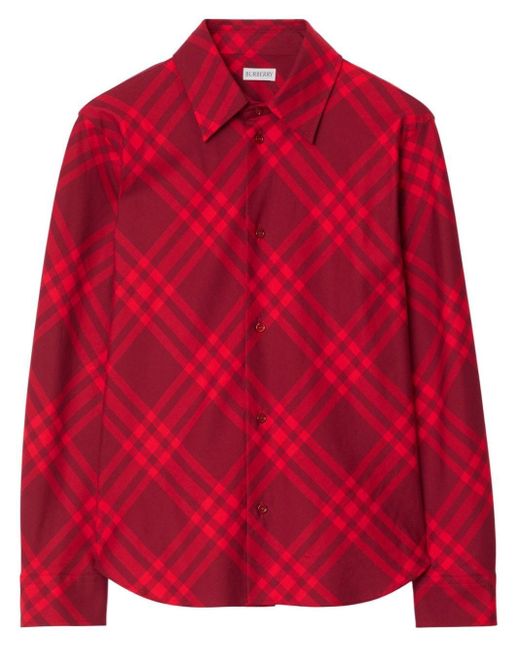 Burberry Red Check-pattern Cotton Shirt