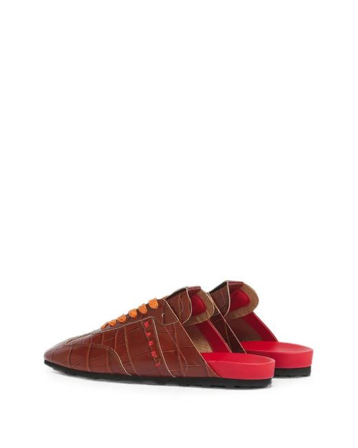 Marni Red Couronne Cuir Effet Croco Softy Soccer Slip-On Baskets