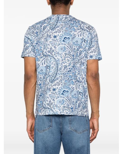 Etro Blue Paisley-Print T-Shirt for men