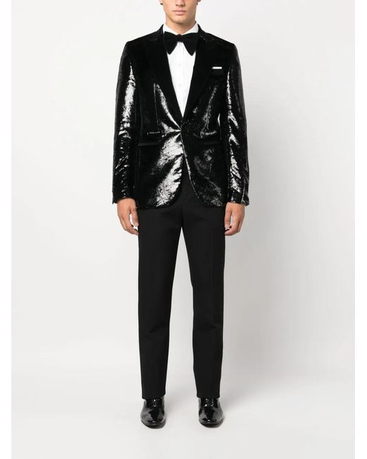 Philipp Plein Black Metallic-Effect Single-Breasted Blazer for men