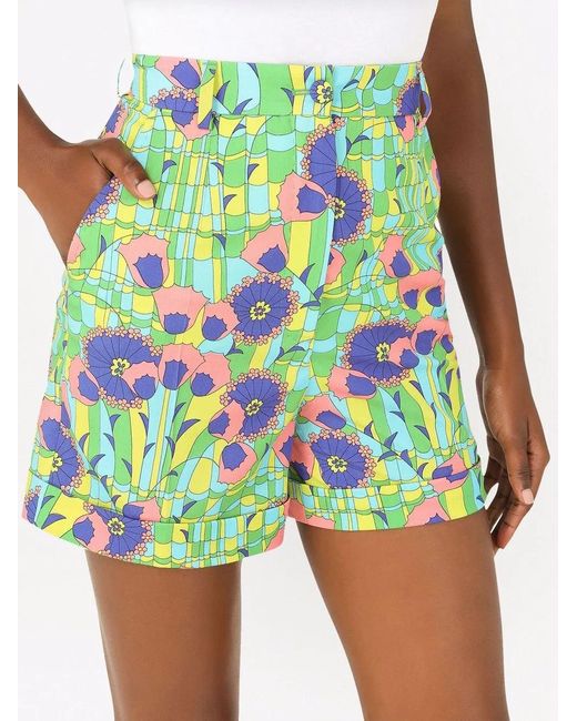 Dolce & Gabbana Green High-Waisted Floral-Print Shorts