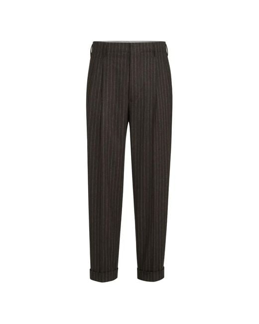 Brunello Cucinelli Black Virgin Wool And Cashmere Chalk Stripe Trousers With Double Pleats for men