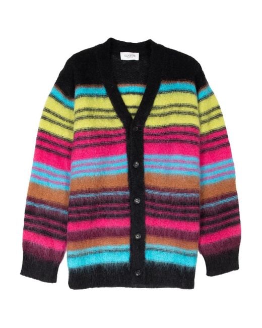 Laneus Black Striped Knitted Cardigan for men
