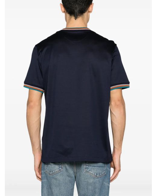 Paul Smith Blue Striped-Trim Cotton T-Shirt for men