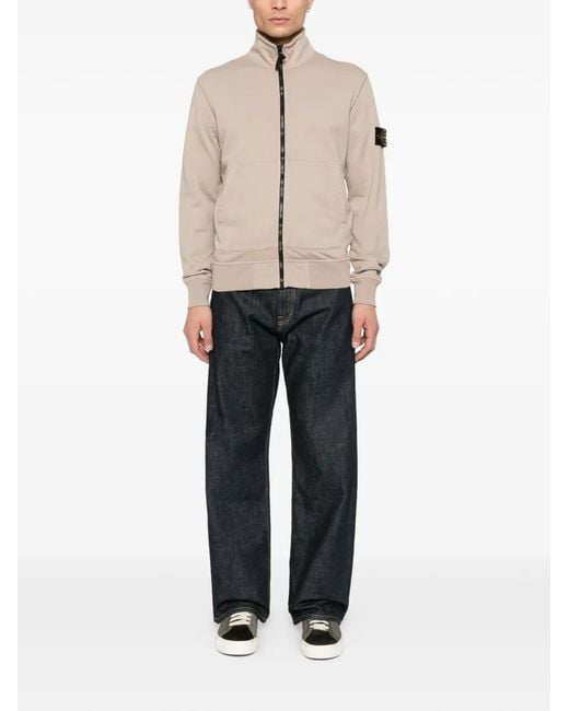 Stone Island Natural Zip-Up Logo-Patch Sweater for men