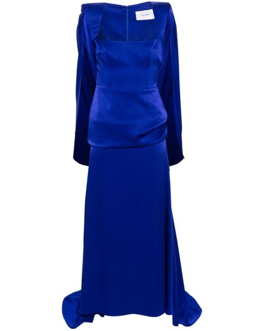 Alex Perry Blue Satin-finish Cape Gown