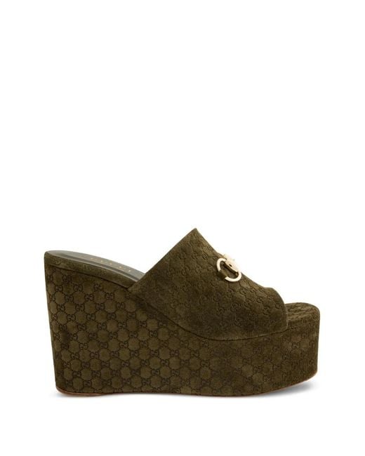 Gucci Brown Horsebit Gg Canvas Sandals