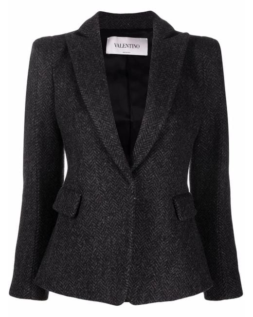 Valentino Garavani Gray Chevron Pattern Single-Breasted Blazer