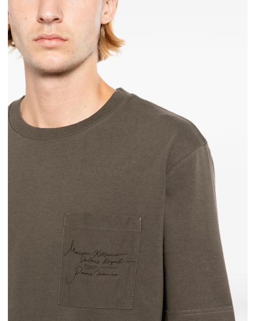Maison Kitsuné Gray Poetic Script T-Shirt for men