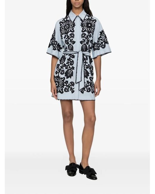 Sea Black Liliana Applique-Floral Shirt Mini Dress
