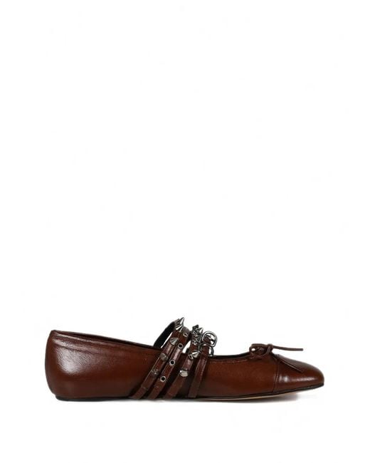 Abra Brown Ballerines En Cuir À Détails De Clous