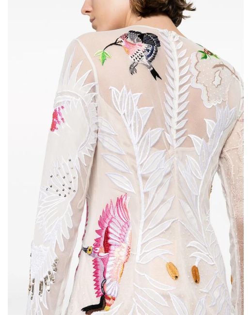 Temperley London White Opera Tatoo Graphic-Embroidered Flared Dress
