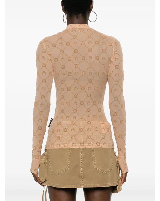 MARINE SERRE Natural Mock-Neck Pattern Top