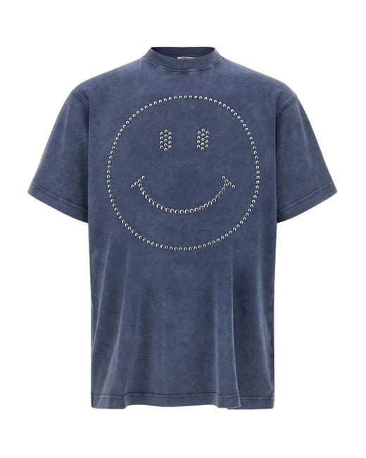 Moschino Blue Stud-Embellished Smiley T-Shirt for men