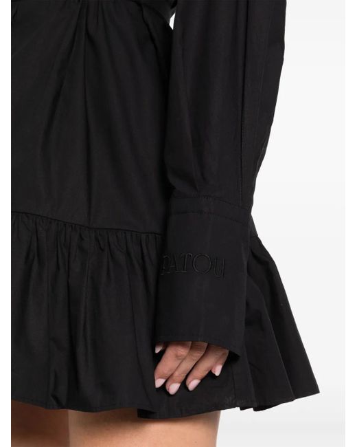 Patou Black Ruffled Mini Shirt Dress