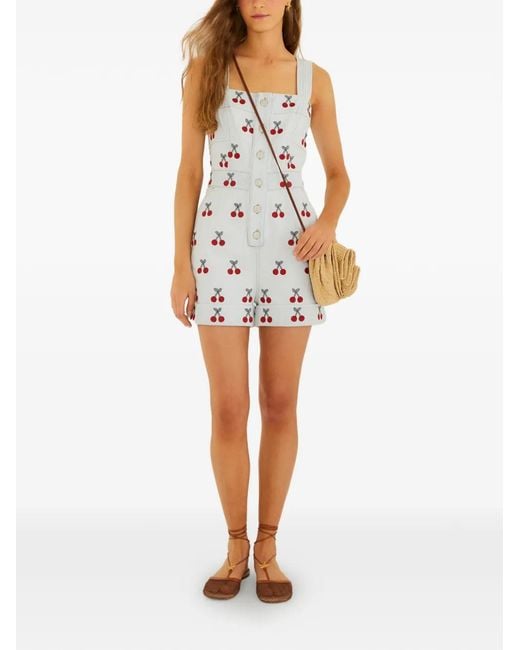 Farm Rio White Cherry-Print Buttoned Playsuit