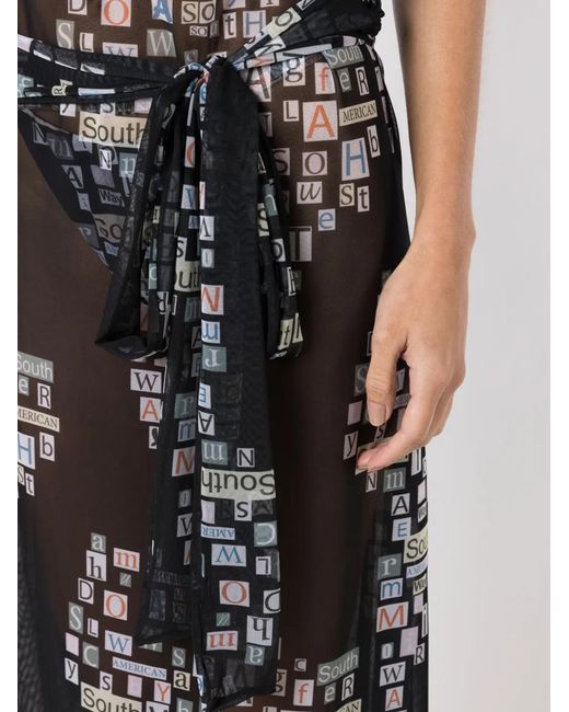 Amir Slama Black Text-Print Sheer Wrap Dress