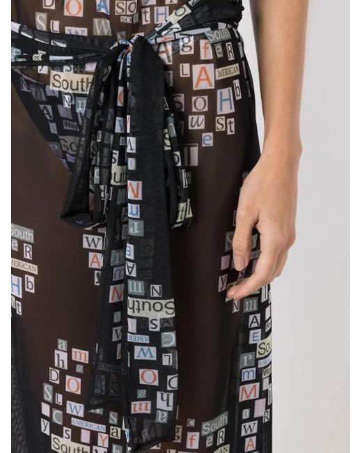 Amir Slama Black Text-Print Sheer Wrap Dress
