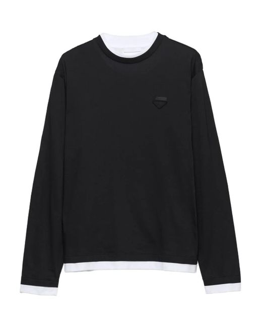 Prada Black Triangle-Logo Cotton T-Shirt for men