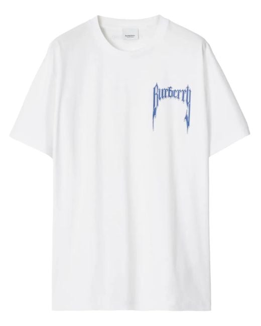 Burberry White Logo Print Cotton T-Shirt