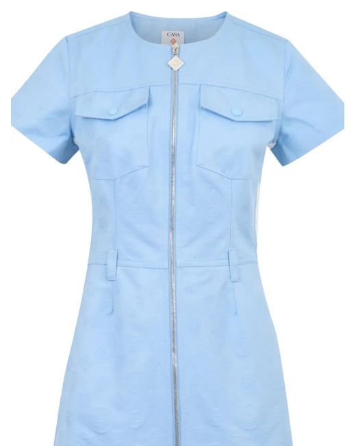 Casablanca Blue Monogram-Pattern Mini Dress