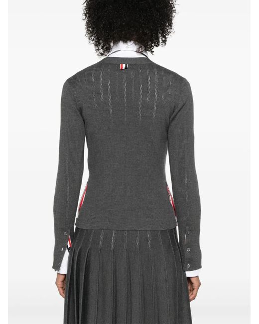 Thom Browne Gray Pointelle Ribbed Knit Cardigan