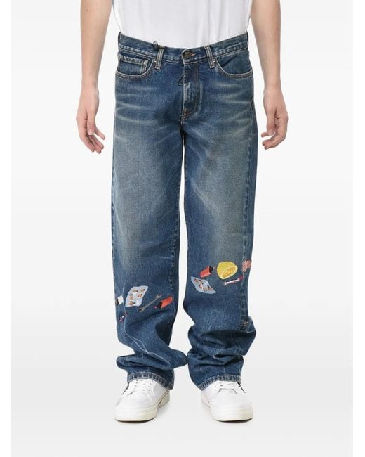 Off-White c/o Virgil Abloh Blue Pascal Twist Embroidered Jeans for men