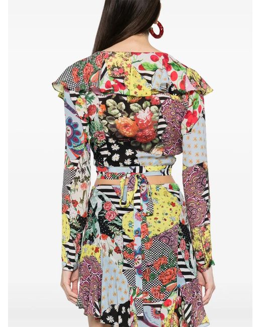 Moschino Yellow Abstract-Pattern Print Wrap Top