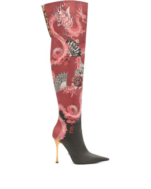 Roberto Cavalli プリント ハイヒールブーツ Red