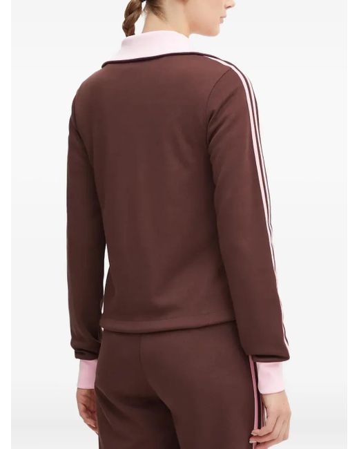 Adidas Red Three-Stripe Zip-Up Sweatshirt