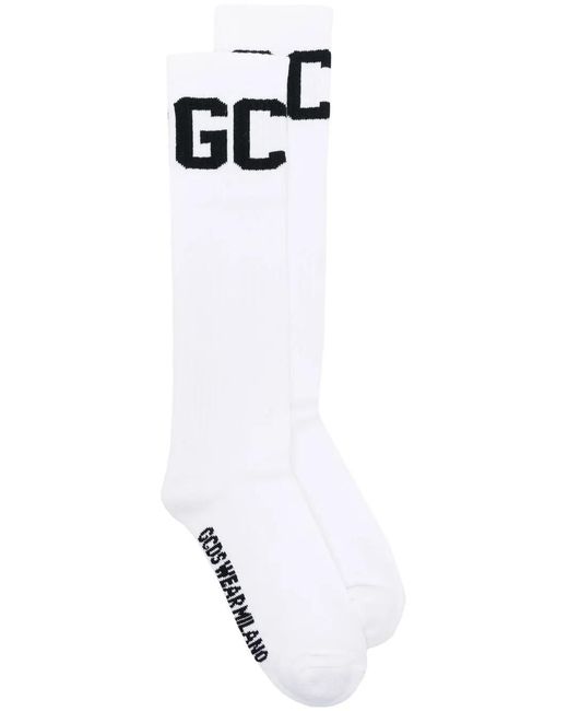 Gcds White Intarsia-Knit Mid-Calf Socks