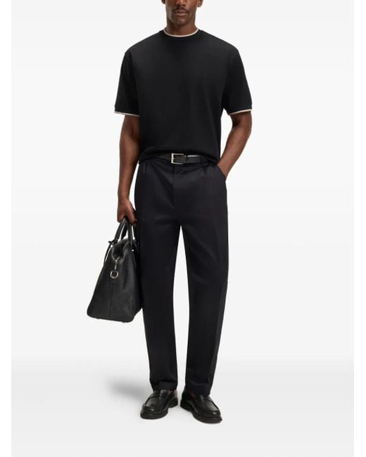 Boss Black Ribbed-Trim T-Shirt for men