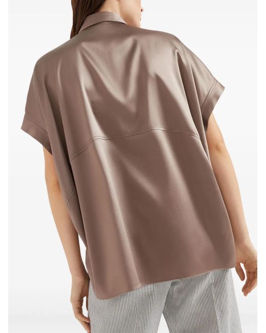 Brunello Cucinelli Natural Monili-Embellished Silk Shirt