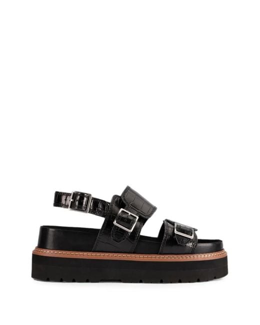 Clarks Black Orianna Glide Croc-Effect Platform Sandals