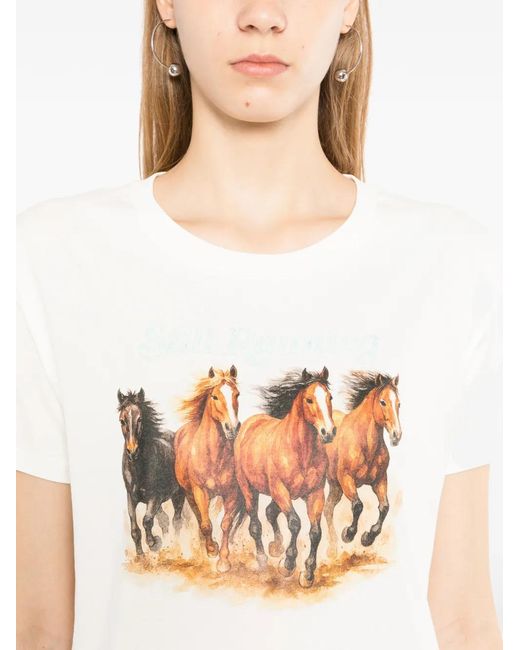 Melt White Horse-Print Cropped T-Shirt